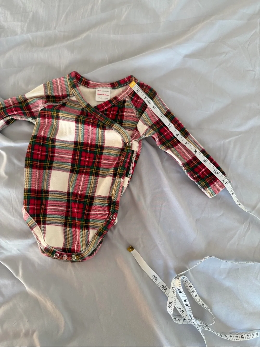 Hanna Andersson 100% Organic Cotton KimonWrap Snap Bodysuit 12-18M Holiday Plaid